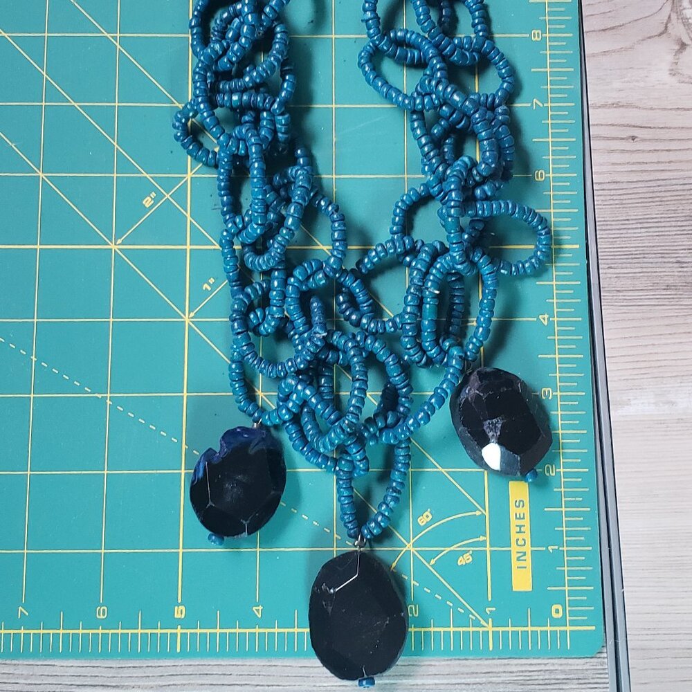 Necklace in blue. Large rock beads.